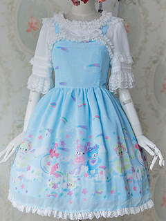 Lolitashow Sweet Lolita Dress Lace Ruffled Milanoo Lolita Dress Cute Printed Lolita Jumper Skirt With Lace Trim