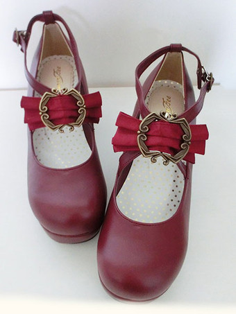 ロリータ靴リボンクラシカル 弓ロリータ分厚い 広場ハイヒール アンクルス トラップ シューズ