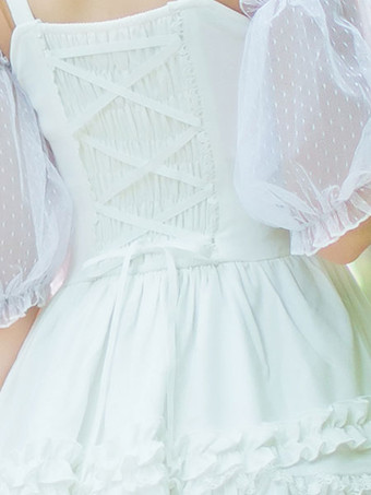 甘いロリータワンピース　姫ロリ　お嬢さん　レースフリル　ロリータジャンパースカート　シフォンアイドル衣装　リボン