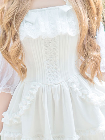 甘いロリータワンピース　姫ロリ　お嬢さん　レースフリル　ロリータジャンパースカート　シフォンアイドル衣装　リボン