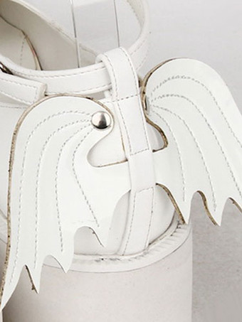 ゴシックロリータ シューズ クロス プラットフォーム ウェッジ T ストラップ付きロリータ シューズ邪悪な翼