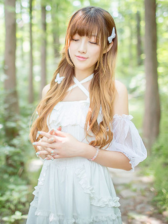 甘いロリータワンピース　姫ロリ　お嬢さん　レースフリル　ロリータジャンパースカート　シフォンアイドル衣装　リボン