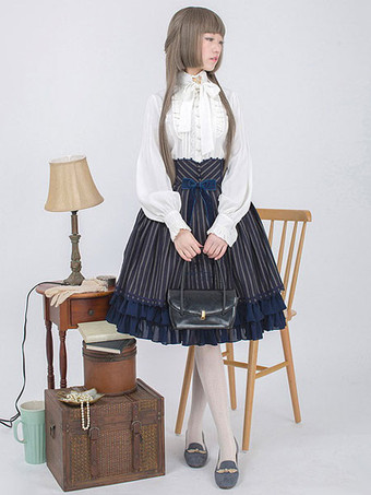 Lolitashow Victorian Lolita Shirt Lace Bow Ruffled Classical Lolita Blouse With Mandarin Collar