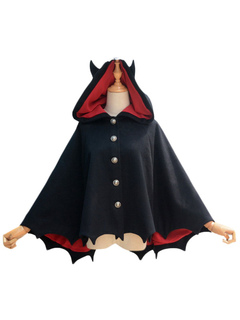 Lolitashow Lolita Style Clothing Cute Evil Ears Bat Shaped Lolita Coat Woollen Two-tone Lolita Hooded Cape Coat With Buttons