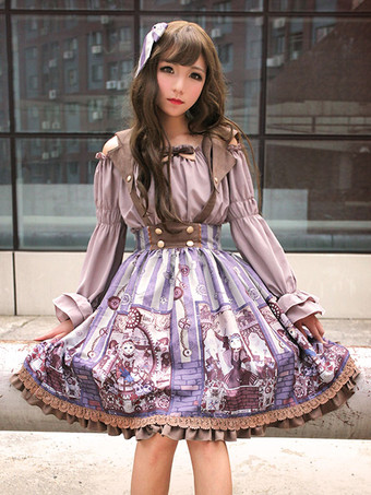 Steampunk Lolita Blouse Cat Long Sleeve Off-the-shoulder Ruffled Silk Hime Sleeve Lolita Top With Bow