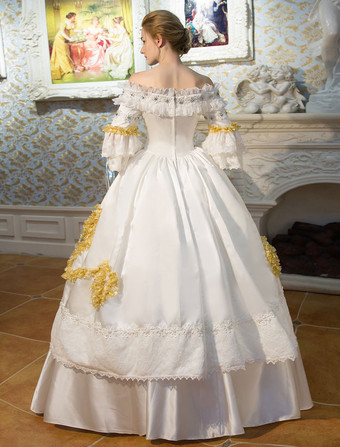 プリンセス 女性用 貴族ドレス 中世 ドレス ホワイト 半袖 ポリエステル 祝日 ドレス バロック風 中世 ドレス・貴族ドレス ヨーロッパ 宮廷風 レトロ