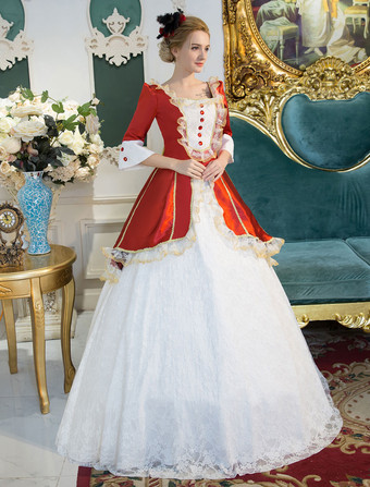 プリンセス 女性用 貴族ドレス 中世 ドレス レッド 半袖 ポリエステル 祝日 ドレス バロック風 中世 ドレス・貴族ドレス ヨーロッパ 宮廷風 レトロ バーガンディ