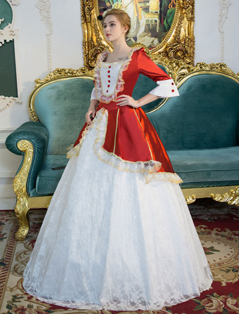 プリンセス 女性用 貴族ドレス 中世 ドレス レッド 半袖 ポリエステル 祝日 ドレス バロック風 中世 ドレス・貴族ドレス ヨーロッパ 宮廷風 レトロ バーガンディ