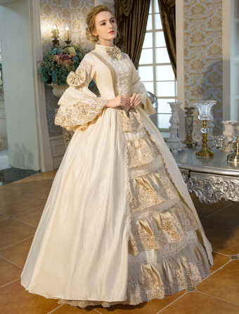 プリンセス 女性用 貴族ドレス 中世 ドレス ベージュ 長袖 祝日 ドレス バロック風 中世 ドレス・貴族ドレス ヨーロッパ 宮廷風 レトロ