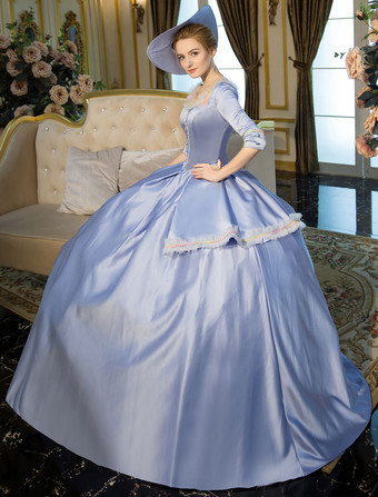 プリンセス 女性用 貴族ドレス 中世 ドレス ブルー 半袖 ポリエステル 祝日 ドレス バロック風 中世 ドレス・貴族ドレス ヨーロッパ 宮廷風 レトロ