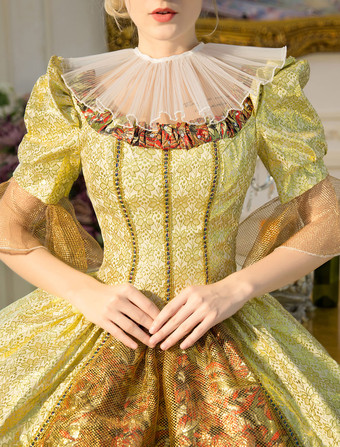 プリンセス 女性用 貴族ドレス 中世 ドレス アンバー 半袖 ポリエステル 祝日 ドレス バロック風 中世 ドレス・貴族ドレス ヨーロッパ 宮廷風 レトロ