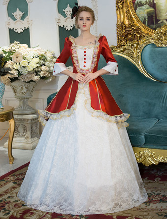 プリンセス 女性用 貴族ドレス 中世 ドレス レッド 半袖 ポリエステル 祝日 ドレス バロック風 中世 ドレス・貴族ドレス ヨーロッパ 宮廷風 レトロ