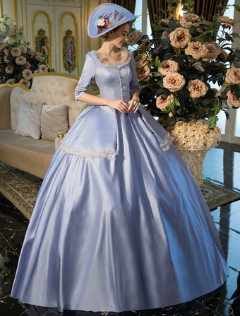プリンセス 女性用 貴族ドレス 中世 ドレス ブルー 半袖 ポリエステル 祝日 ドレス バロック風 中世 ドレス・貴族ドレス ヨーロッパ 宮廷風 レトロ