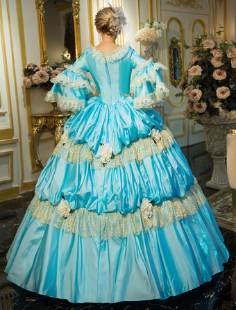 プリンセス 女性用 貴族ドレス 中世 ドレス ブルー 半袖 ポリエステル 祝日 ドレス バロック風 中世 ドレス・貴族ドレス ヨーロッパ 宮廷風 レトロ