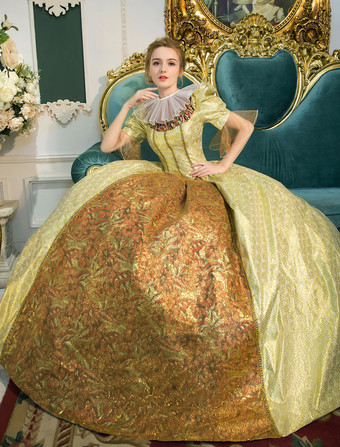 プリンセス 女性用 貴族ドレス 中世 ドレス アンバー 半袖 ポリエステル 祝日 ドレス バロック風 中世 ドレス・貴族ドレス ヨーロッパ 宮廷風 レトロ