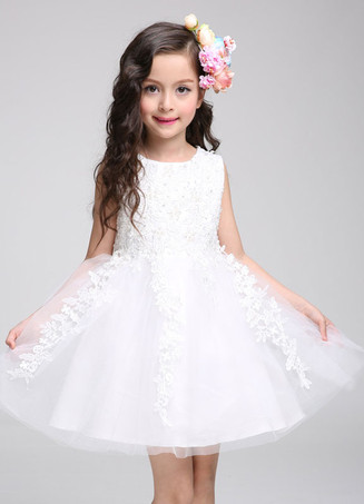 Vestido do princesa flor menina vestido renda tule joelho comprimento perolização da criança concurso