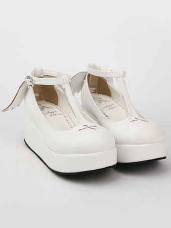 ロリィタシューズ　パッチワーク柄　PU　丸いつま先　ウェッジソール　ハロウィン　