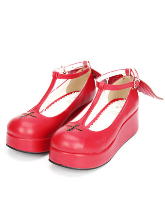 ロリィタシューズ　パッチワーク柄　PU　丸いつま先　ウェッジソール　ハロウィン　