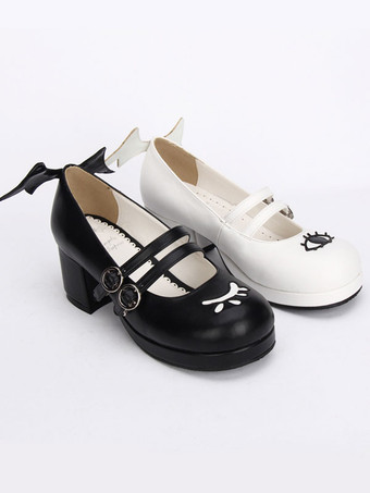 ロリータブーツ　ブラック　PU　丸いつま先　チャンキーヒール　