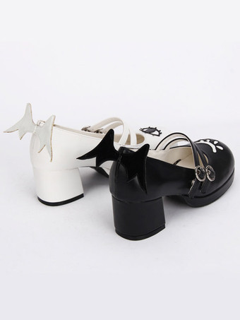 ロリータブーツ　ブラック　PU　丸いつま先　チャンキーヒール　