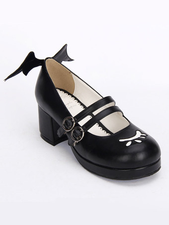 ロリータブーツ　ブラック　PU　丸いつま先　チャンキーヒール　