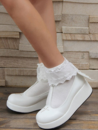 ロリィタシューズ　パッチワーク柄　PU　丸いつま先　ウェッジソール　ハロウィン　