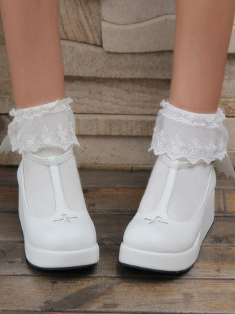 ロリィタシューズ　パッチワーク柄　PU　丸いつま先　ウェッジソール　ハロウィン　