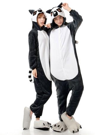 Costume Carnevale Kigurumi pigiama Lemur Onesie per adulto flanella nero  animale coppia Costume pigiameria 