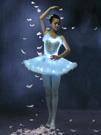 Elégant costume de danse ballet en polyester blanc mini-robe Déguisements Halloween
