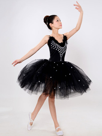 Black Ballet Dress Beading Tutu Dress Faux Fur Camisole Party Dresses