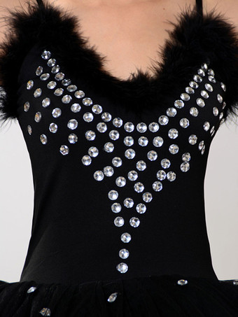 Black Ballet Dress Beading Tutu Dress Faux Fur Camisole Party Dresses
