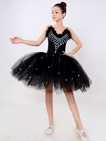 Black Ballet Dress Beading Tutu Dress Faux Fur Camisole Party Dresses