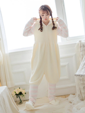 着ぐるみパジャマ　アダルト　エクリュホワイト　フランネル　ハロウィン　クリスマス　ネコ　 ハロウィン