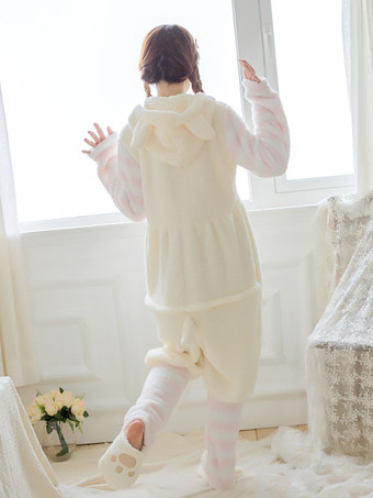 着ぐるみパジャマ　アダルト　エクリュホワイト　フランネル　ハロウィン　クリスマス　ネコ　 ハロウィン