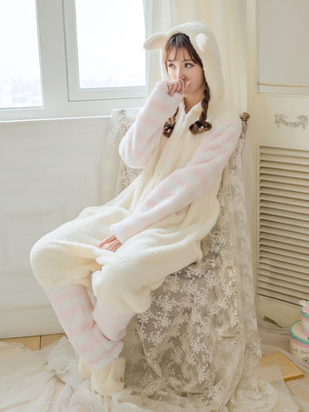 着ぐるみパジャマ　アダルト　エクリュホワイト　フランネル　ハロウィン　クリスマス　ネコ　 ハロウィン