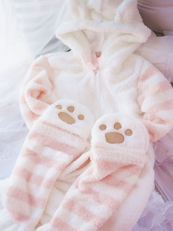 着ぐるみパジャマ　アダルト　エクリュホワイト　フランネル　ハロウィン　クリスマス　ネコ　 ハロウィン