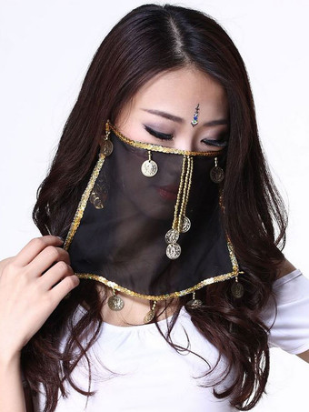 Belly Dance Face Veil Blue Voile Tassels Women's Belly Dancing Costume Accessories