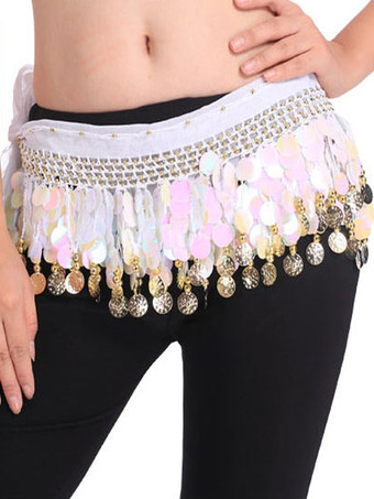 ホワイト ベリーダンス衣装　ベリーダンサー　ポリエステル　サッシュベルト　大人用　女性用　ベリーダンス　