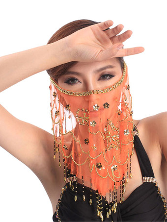 オレンジベリーダンス衣装　ベリーダンサー　ボイル　ベール　大人用　女性用　ベリーダンス　