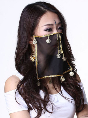 Belly Dance Face Veil Blue Voile Tassels Women's Belly Dancing Costume Accessories