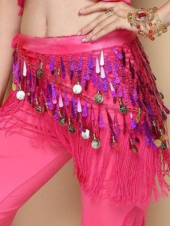 ローズレッドベリーダンス衣装　ベリーダンサー　ポリエステル　サッシュベルト　大人用　女性用　ベリーダンス　