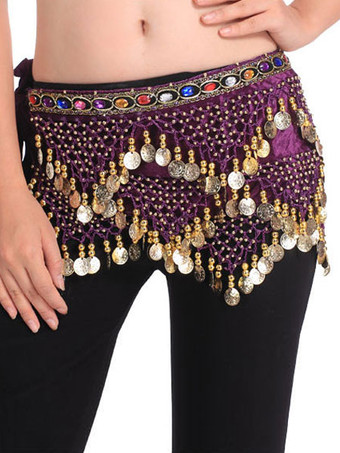 パープル ベリーダンス衣装　大人用　ポリエステル　女性用　ベリーダンサー　サッシュベルト　ベリーダンス　