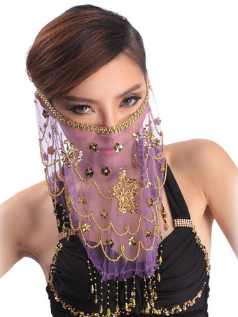 パープル ベリーダンス衣装　ベリーダンサー　ボイル　ベール　大人用　女性用　ベリーダンス　