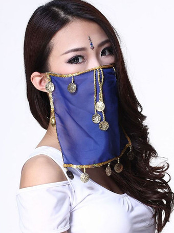 Belly Dance Face Veil Blue Voile Tassels Women's Belly Dancing Costume Accessories