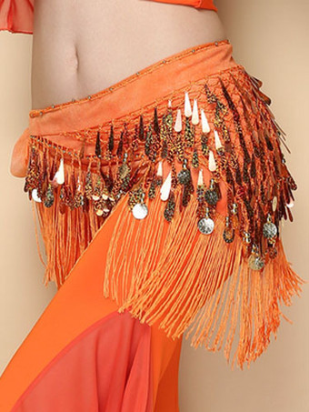オレンジベリーダンス衣装　ベリーダンサー　ポリエステル　サッシュベルト　大人用　女性用　ベリーダンス　