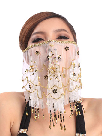 ホワイト ベリーダンス衣装　ベリーダンサー　ボイル　ベール　大人用　女性用　ベリーダンス　