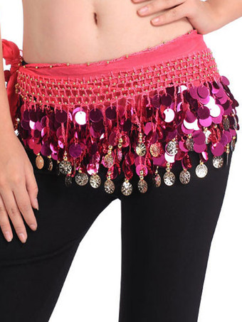 ローズレッドベリーダンス衣装　ベリーダンサー　ポリエステル　サッシュベルト　大人用　女性用　ベリーダンス　