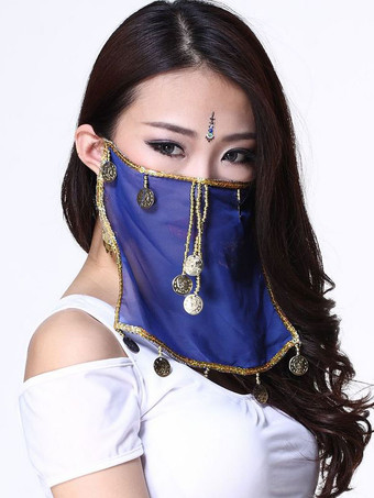 Belly Dance Face Veil Blue Voile Tassels Women's Belly Dancing Costume Accessories