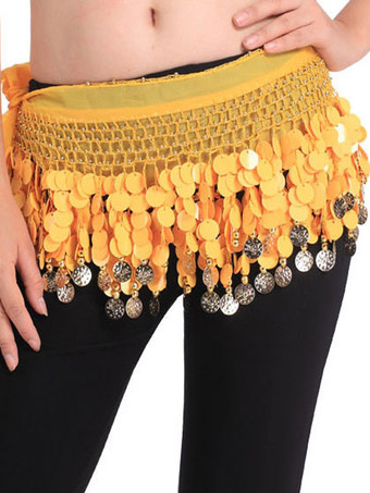 イエローベリーダンス衣装　ベリーダンサー　ポリエステル　サッシュベルト　大人用　女性用　ベリーダンス　