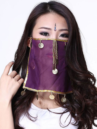 Purple Belly Dance Face Veil Blue Voile Tassels Women's Belly Dancing Costume Accessories